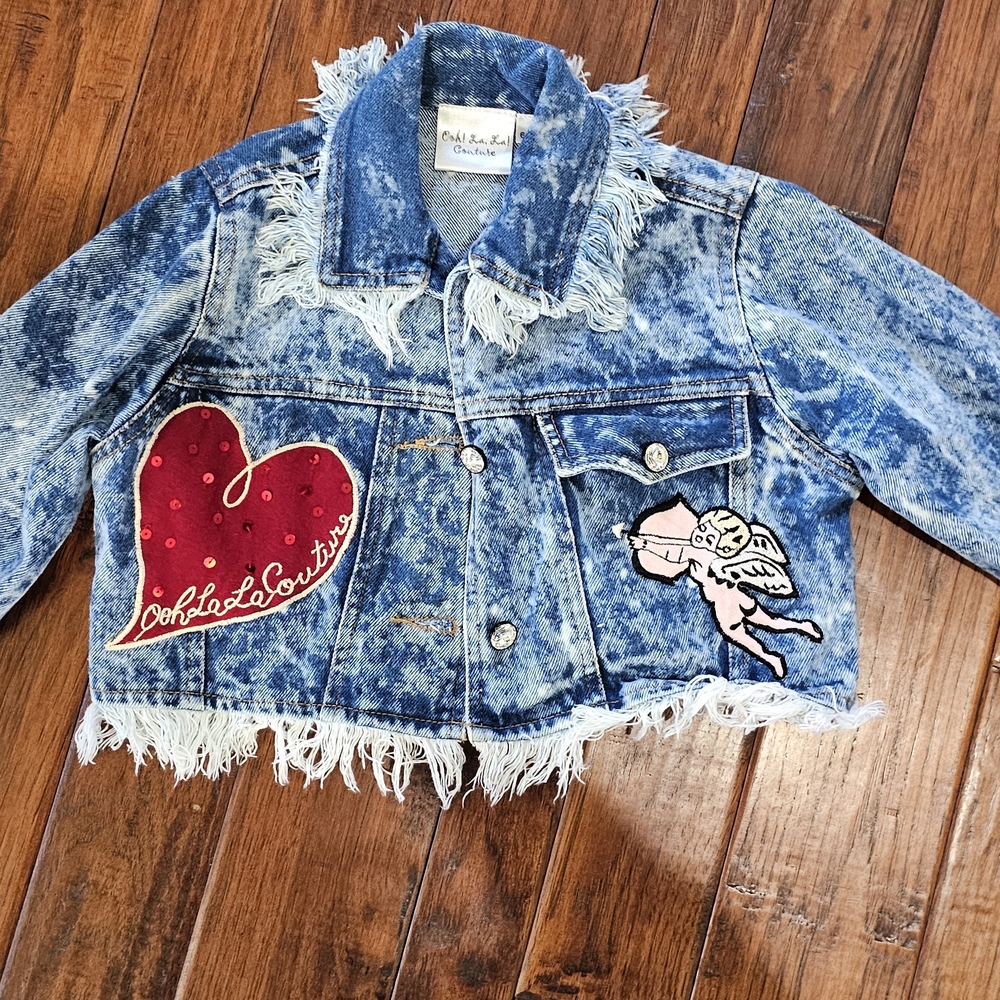 Ooh! La, La! Couture Blue and Red Jean Jacket with Heart Patch